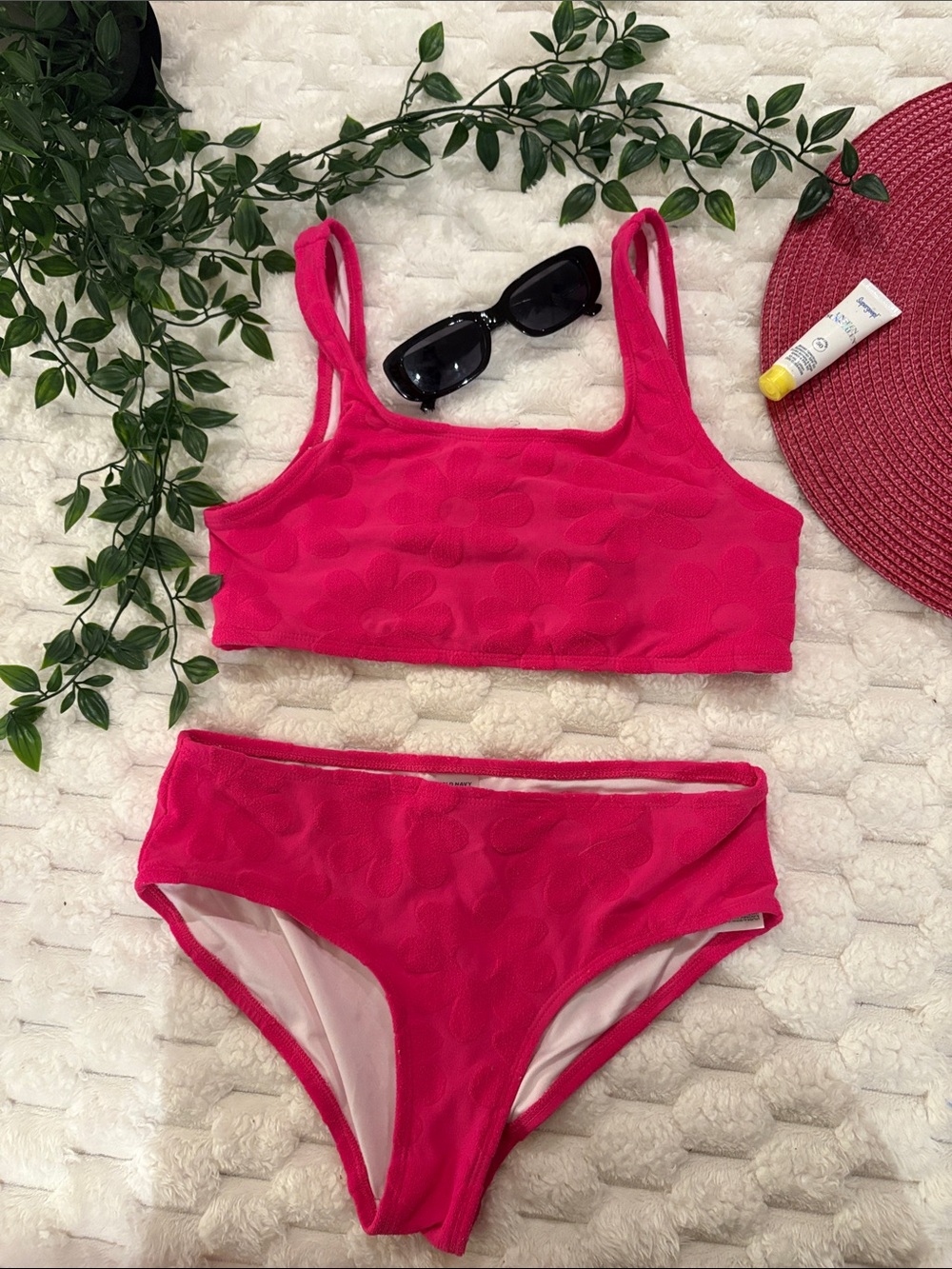 Old Navy Hot Pink Textured Two-Piece Bikini Set